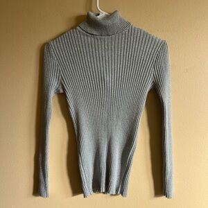 Vintage Grey silver ribbed long sleeve sparkle metallic turtle neck size medium